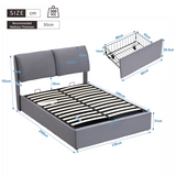 Upholstered Bed, Double 4ft6 (135x190cm) Hydraulic with Three Drawers, Storage Box & Slatted Frame, Velvet Grey
