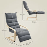 Curved Wooden Accent Chair with Adjustable Footrest, Dark Grey