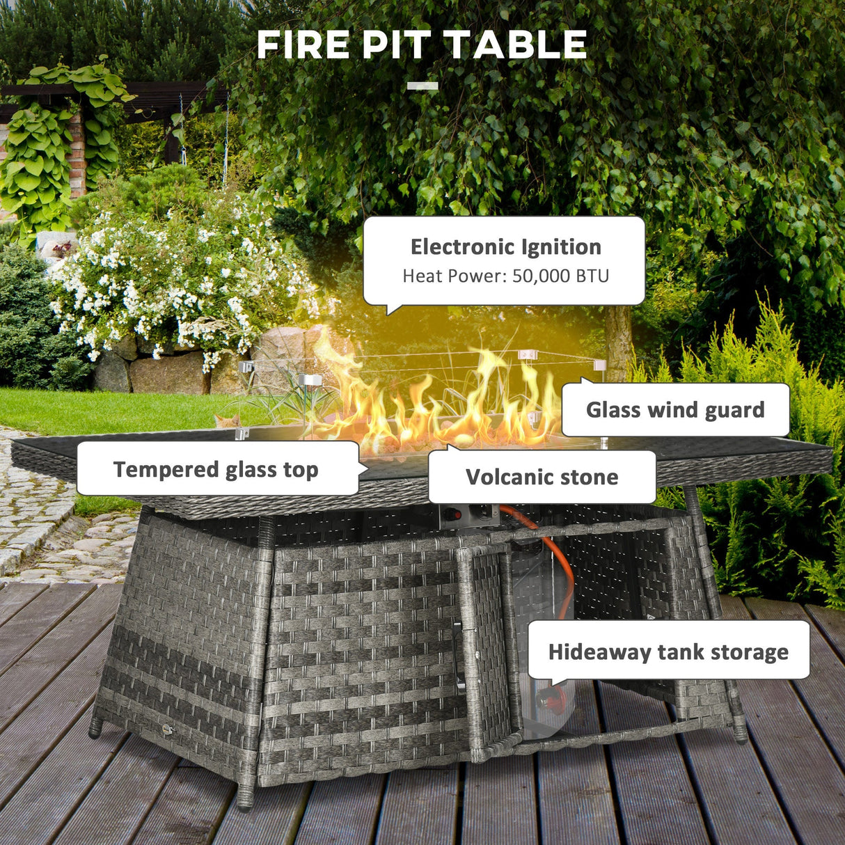 Seven-Piece Firepit Table Rattan Sofa Set - Grey