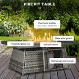 Seven-Piece Firepit Table Rattan Sofa Set - Grey