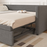 3ft Upholstered Daybed with Pull-Out Trundle - Convertible Single to Double Bed, Linen Grey
