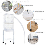 Bird Cage with Stand Wheels Slide-out Tray Storage Shelf, White