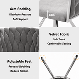 Set of 6 Velvet Swivel Dining Chairs - Upholstered Dining Chairs with 4 Metal Legs for Kitchen & Dining Room, Grey & Silver