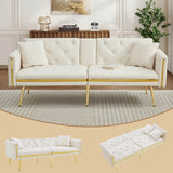 2-Seater Convertible Sofa Bed – Adjustable Backrest with Gold Accents and Built-in Cup Holders