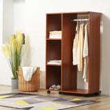 Open Wardrobe on Wheels, Clothes Hanging Rail & 3 Storage Shelves, Walnut