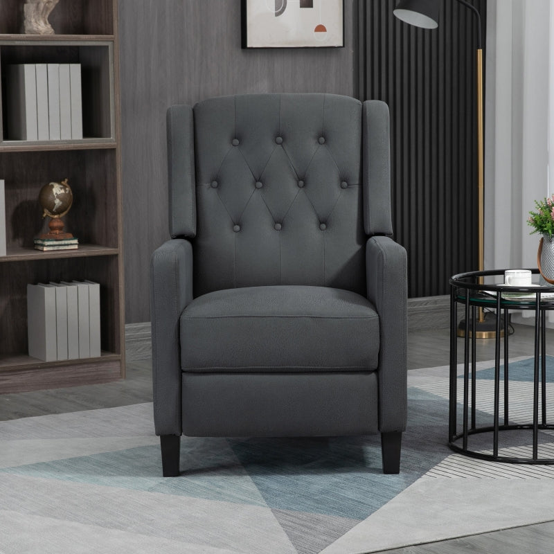 Wingback Recliner Chair, Button Tufted with Leg Rest, Deep Grey Microfibre Cloth