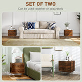 Bedside Tables, Modern Set of 2 with 2 Drawers and Steel Hairpin Legs, Brown Wood Grain