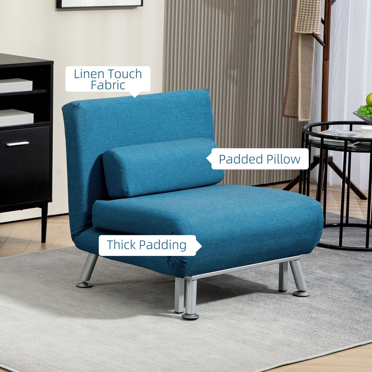 Single Sleeper Chair - Linen-Look, Blue