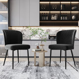Velvet Dining Chair (2 pcs), Modern Vanity Chair with Metal Legs, Black