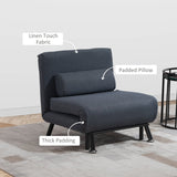 Linen Chair Bed, 3-in-1 Convertible Sleeper Chair with Adjustable Backrest, Dark Grey