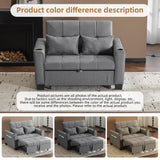 2 Seater Sofa Bed with Cup Holders, Pull Out Sleeper Sofa, Grey Fabric