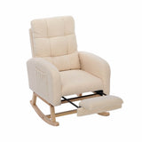 Beige Teddy Fabric Rocking Chair with Adjustable Footrest - High Back Lounge Armchair with Side Pockets