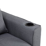 2 Seater Sofa Bed with Cup Holders, Pull Out Sleeper Sofa, Grey Fabric