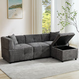 L-Shaped Corner Sofa - 80" Fabric Sectional Sofa with Removable Storage Ottoman & 2 Cushions, Grey
