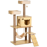 Cat Tree, 130cm Multi-Level Plush Cat Tower with Scratching Posts, Perches, House, Hammock