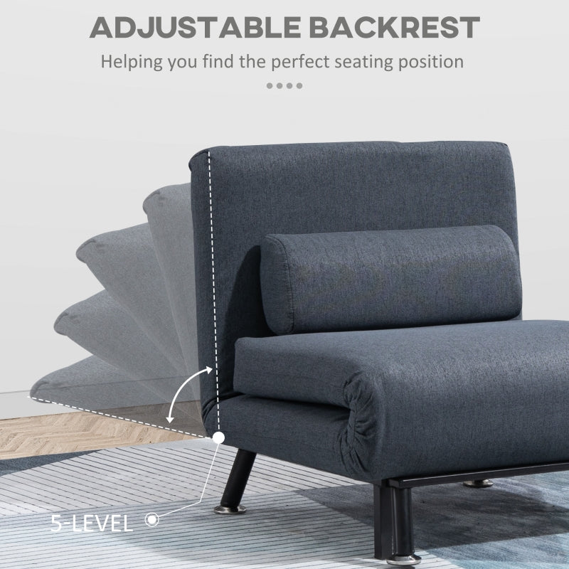 Linen Chair Bed, 3-in-1 Convertible Sleeper Chair with Adjustable Backrest, Dark Grey