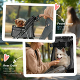 Pet Stroller with Zipper, 3 Wheel Removable & Washable Bottom Pad, Charcoal Grey