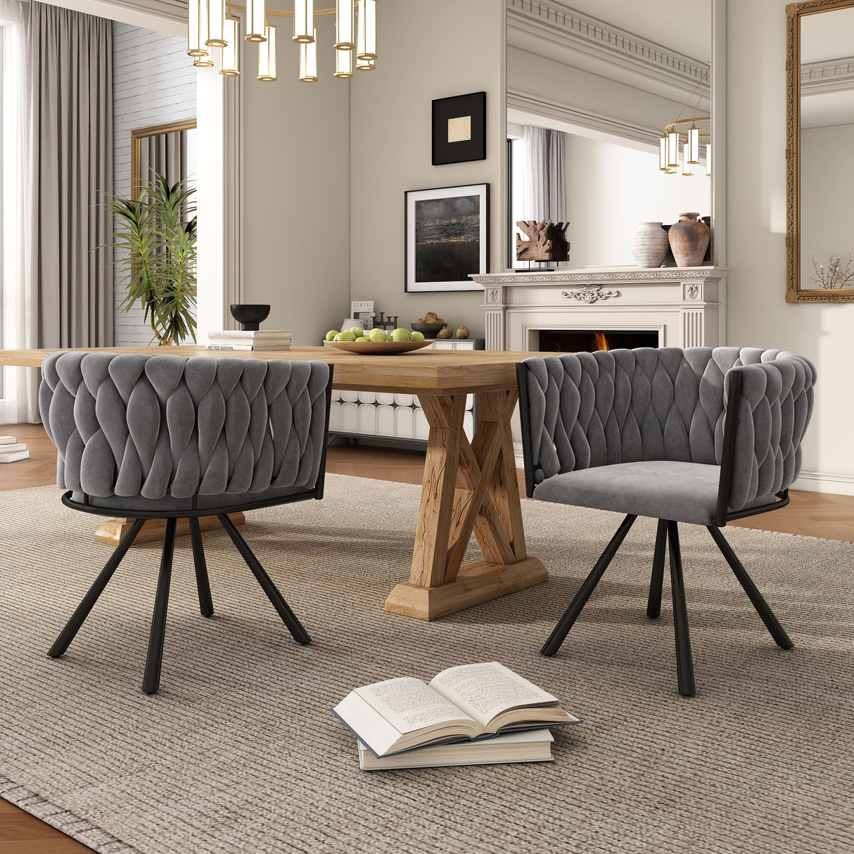 velvet dining chair, single light luxury living room bedroom swivel chair, Leisure swivel chair with four metal support legs, Gray,(OLD SKU:WF310505AAG)