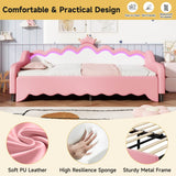 3FT Single Daybed with LED Crown Headboard - PU Leather Sofa Bed with Trundle for Living Room or Bedroom
