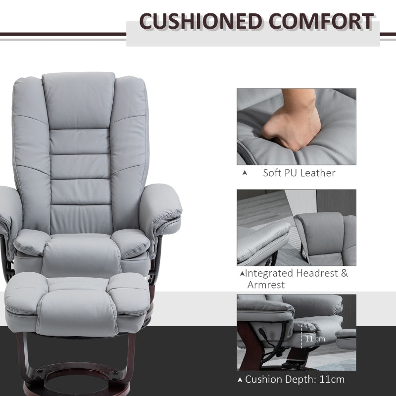 Recliner Chair with Footstool, 130kg Capacity, 135?? Reclining Swivel, PU Leather Grey