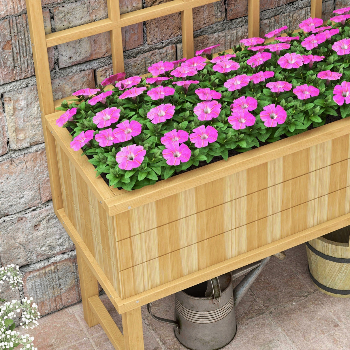 Wooden Garden Planter, with Trellis - Natural