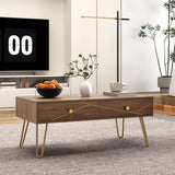 Coffee Table with Storage and Drawers, Rectangular Tea Table, Steel Base, Brown