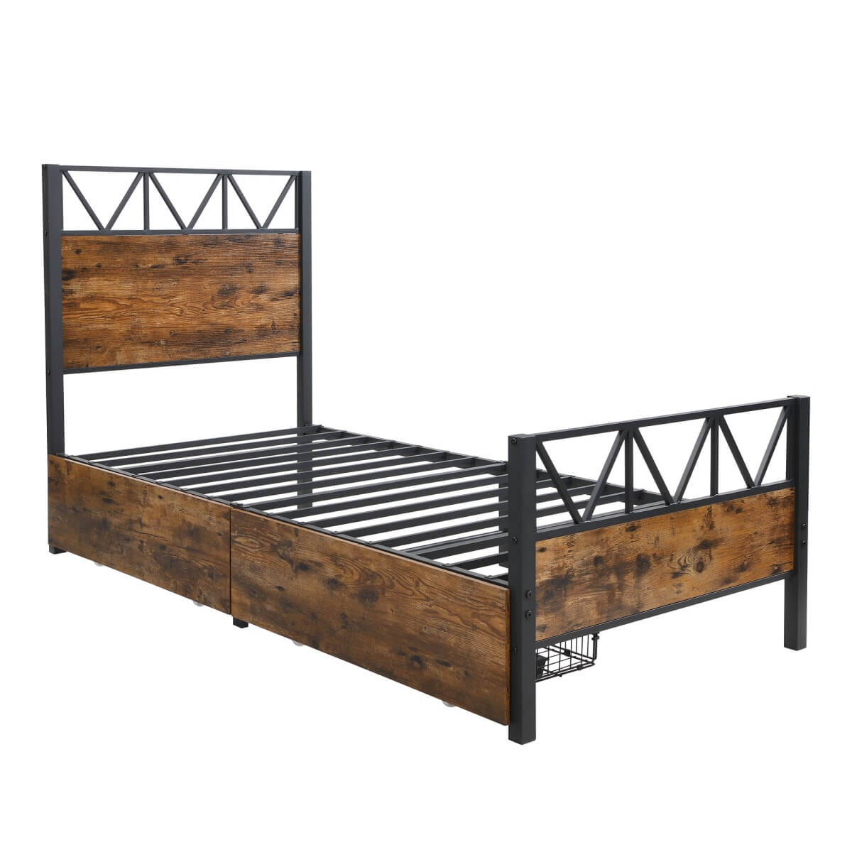 3ft Single Metal Storage Bed Frame with Drawers - Iron Bed for Adults & Teenagers