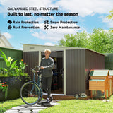 Lean to Metal Garden Shed with Double Sliding Doors and Vents, Grey
