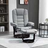 Recliner Chair with Footstool, 130kg Capacity, 135?? Reclining Swivel, PU Leather Grey