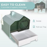 Hooded Cat Litter Tray with Scoop, Light Blue