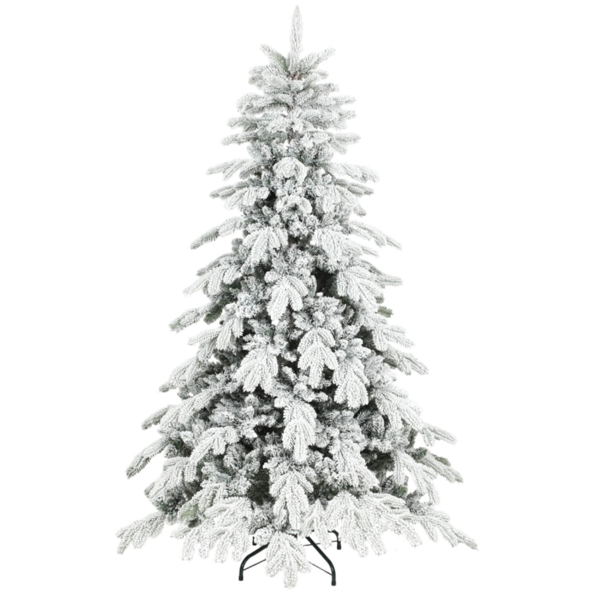 6FT Super Flocked Artificial Christmas Tree - Realistic Snow Effect, Green & White, Folding Metal Base