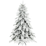 6FT Super Flocked Artificial Christmas Tree - Realistic Snow Effect, Green & White, Folding Metal Base