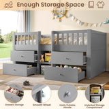 3ft Single Kids Low Loft Bed with Storage Drawers – Grey Solid Wood Space-Saving Bed Frame with Guardrail