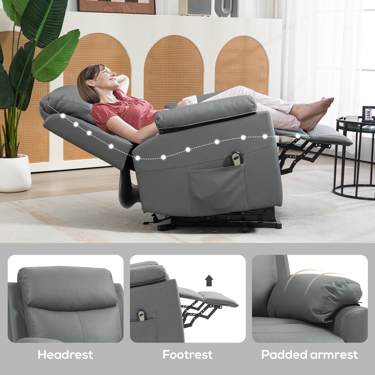 Electric Riser Recliner Chair with 70?? Recline, Faux Leather Charcoal Grey