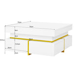 Coffee Table, High-Gloss, Drawers and Gold Accents