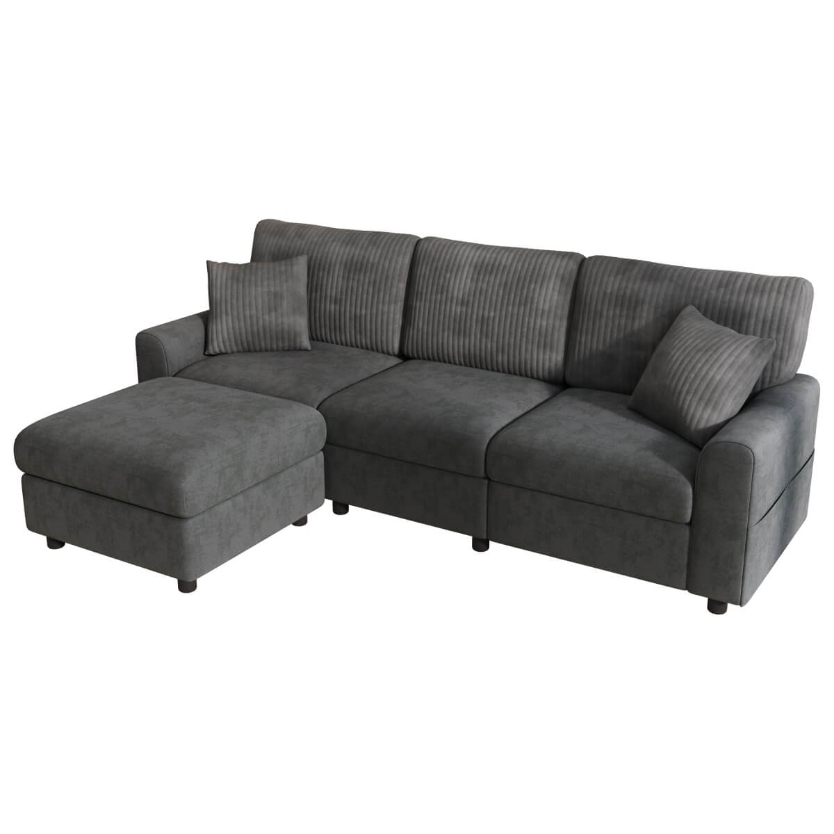 3-4 Seater Modern Sofa with Footstool - USB and Type-C Charging, Dark Grey