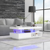 LED Coffee Table with Storage - High Gloss Centre Table with 2 Drawers, White