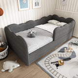 3ft Single Upholstered Daybed with Pull-Out Trundle - Linen Grey Bed for Adults & Children