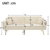 Sofa Bed with Adjustable Backrest, Gold Legs & Storage Pockets, Cushions Included