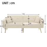 Modern Convertible Sofa Bed - Adjustable Recliner with Gold Legs and Side Storage Pockets, Beige