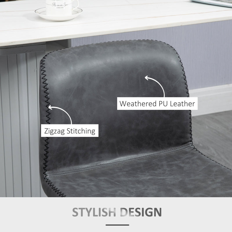 Bar Stool, Adjustable Height Swivel Seat with Footrest, Dark Grey PU Leather (Set of 2)