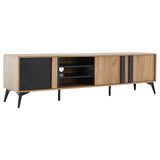TV Unit for TVs up to 80 Inches - Industrial TV Stand with 3 Storage Cabinets, 3 Open Shelves and Steel Frame, Brown and Black
