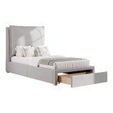 3FT Single Upholstered Chenille Bed - Slatted Frame with Storage & Headboard