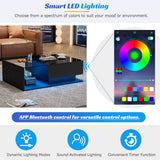 LED Coffee Table with Drawer - High Gloss, Glass Top, Black