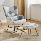 Teddy Rocking Chair with Solid Wood Legs - High Back Recliner Chair for Living Room or Bedroom