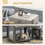 PawHut Dog Cage End Table with Two Doors, Drawer, Grey