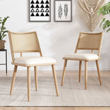 Set of 2 PU & Rattan Kitchen Chairs – Bamboo Frame Retro Side Chairs for Home, Café & Restaurant