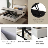 4ft6 Double Upholstered Storage Bed - Hydraulic Lift, Velvet Bed Frame with Removable Headboard, Beige