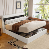 Fashion Upholstered Bed, King Size 150x200cm, Hydraulic with Concealed Headboard Storage, PU, Cream White