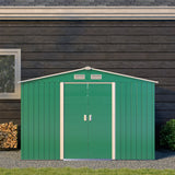 9 x 6ft Metal Garden Shed, Outdoor Storage Tool House with Ventilation, Foundation Kit & Lockable Double Doors, Green